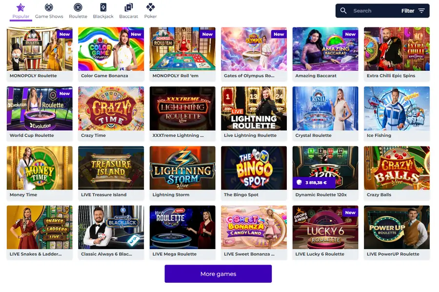 Boost Casino live-kasiino lauad